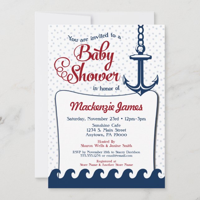 Nautical Baby Shower Invitation Retro Navy Red (Front)