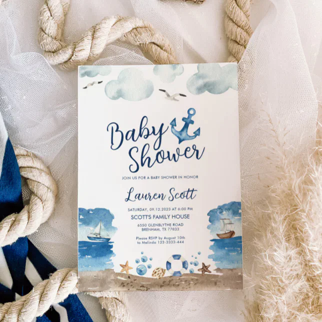 Nautical Baby Shower Invitation Watercolor Zazzle