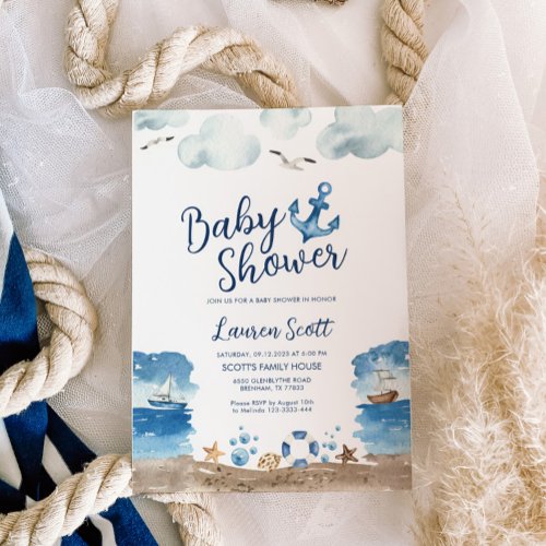 Nautical Baby Shower Invitation Watercolor