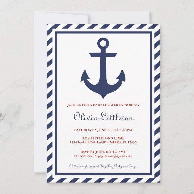 Nautical Baby Shower Invitations - Ahoy It's a Boy (Front)
