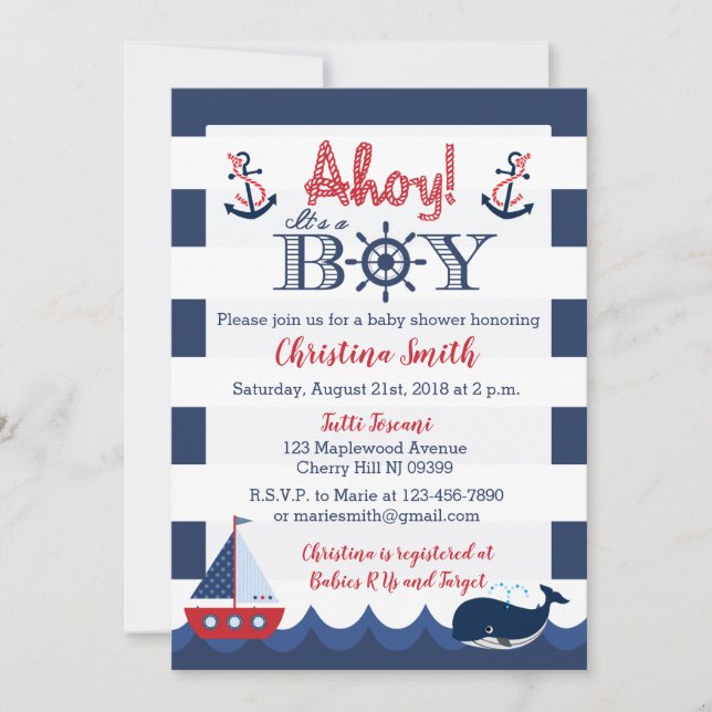 Nautical Baby Shower Invitations Boy (Front)