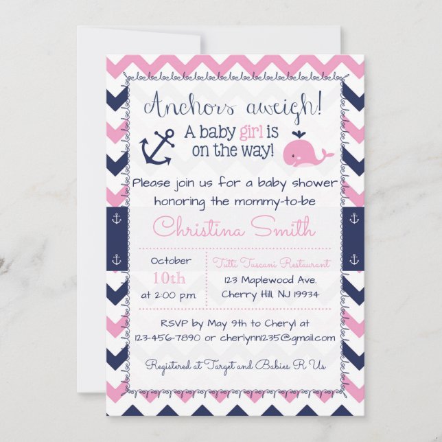 Nautical Baby Shower Invitations for a Girl (Front)