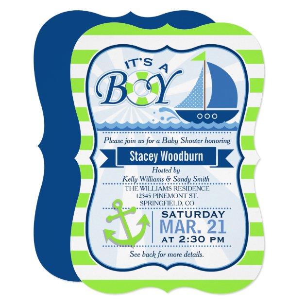 Nautical Baby Shower; Lime Green & Blue Invitation