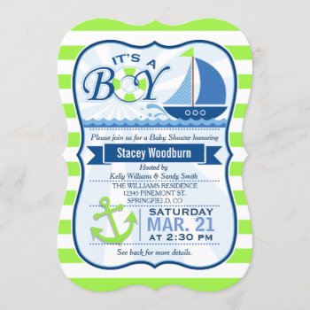 Nautical Baby Shower; Lime Green & Blue Invitation by Card_Stop at Zazzle