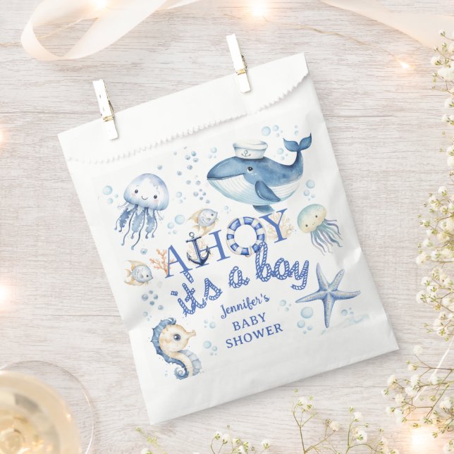 Nautical Baby Shower Navy Blue Boy Favor Bag (Clipped)