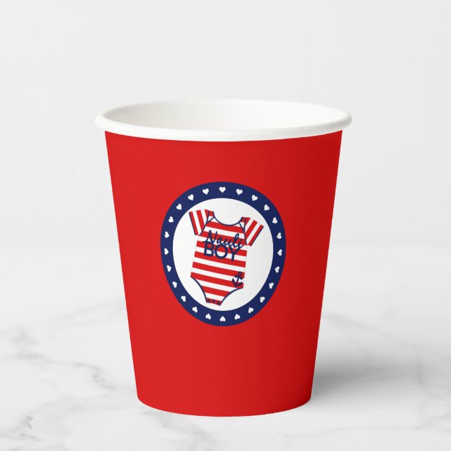 Nautical Baby Shower Paper Cup with Ahoy It's a Bo (Front)