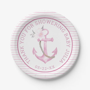 Nautical Baby Shower Paper Plates Pink Anchor Th