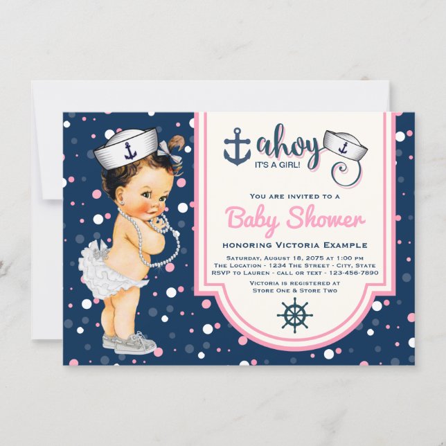 Nautical Baby Shower Pink Navy Blue Nautical Invitation (Front)