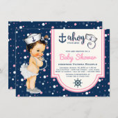 Nautical Baby Shower Pink Navy Blue Nautical Invitation (Front/Back)