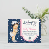Nautical Baby Shower Pink Navy Blue Nautical Invitation (Standing Front)