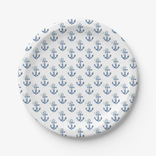 Nautical Baby Shower Plates Blue Floral Anchor B