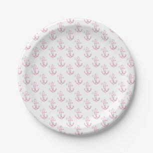 Nautical Baby Shower Plates Pink Floral Anchor P