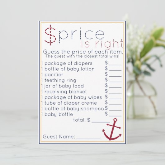 Nautical Baby Shower Price Is Right Game (Standing Front)