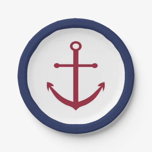 Nautical Baby Shower Red Anchor Paper Plate