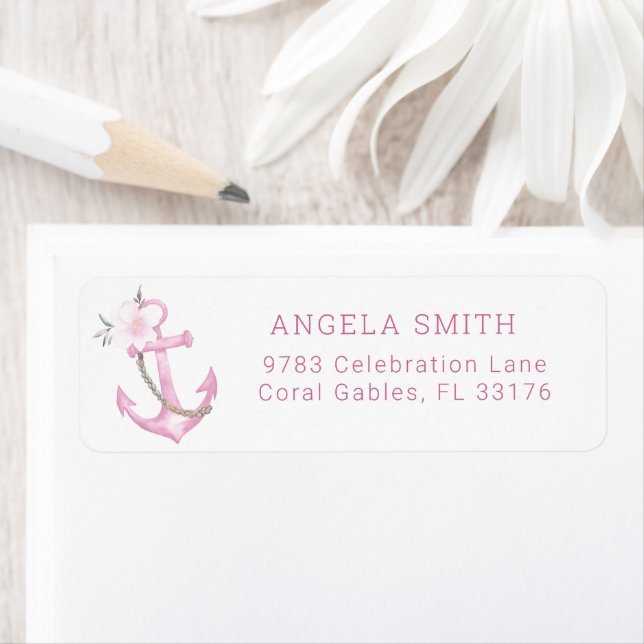 Nautical Baby Shower Return Address Label | Pink A (Insitu)