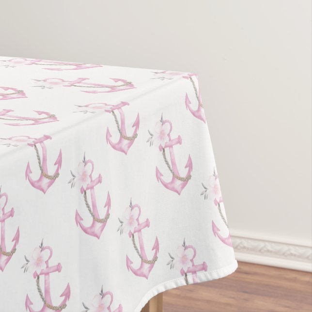 Nautical Baby Shower Tablecloth | Pink Floral Anch (In Situ)