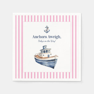 Nautical Baby Shower Tugboat Napkins Pink Stripes