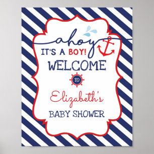 Nautical Baby Shower Welcome Sign Navy Red Decor