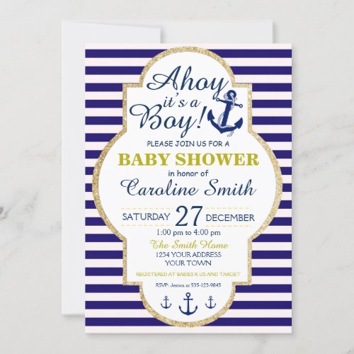 Nautical Baby Shower With Anchor and Stripes Invitation