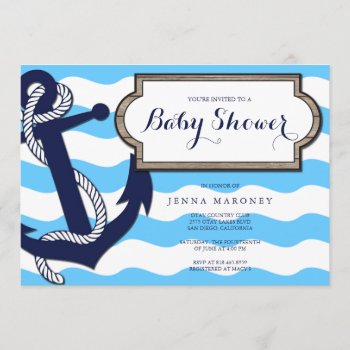 Nautical Baby Shower With Anchor Invitation by GreenLeafDesigns at Zazzle
