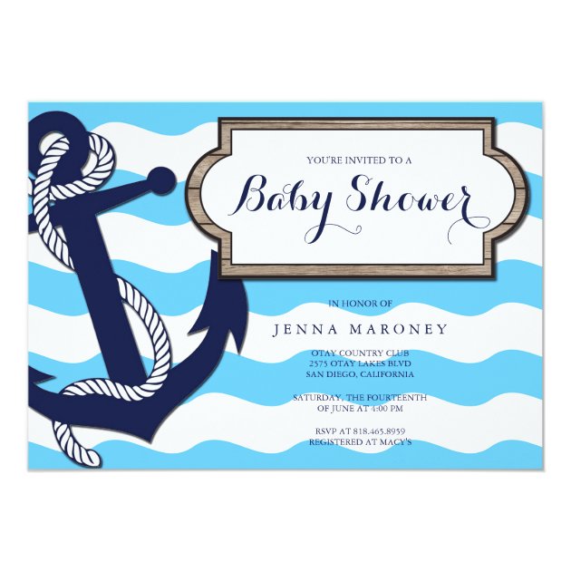 Nautical Baby Shower With Anchor Invitation
