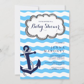Nautical Baby Shower With Anchor Invitation by GreenLeafDesigns at Zazzle