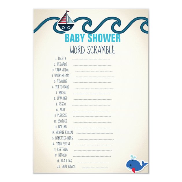 Nautical Baby Shower Word Scramble Game Invitation