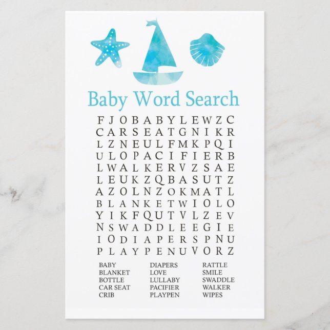 Nautical Baby Shower Word Search Game (Front)