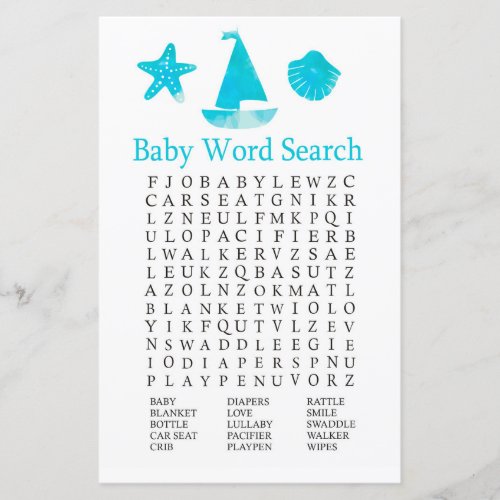 Nautical Baby Shower Word Search Game