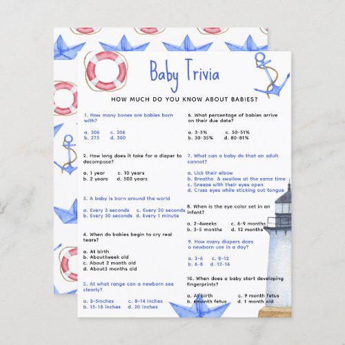 Nautical Baby Trivia  Baby Shower Game