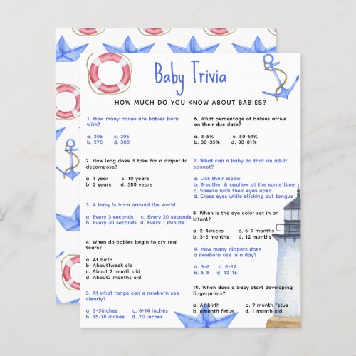 Nautical Baby Trivia  Baby Shower Game