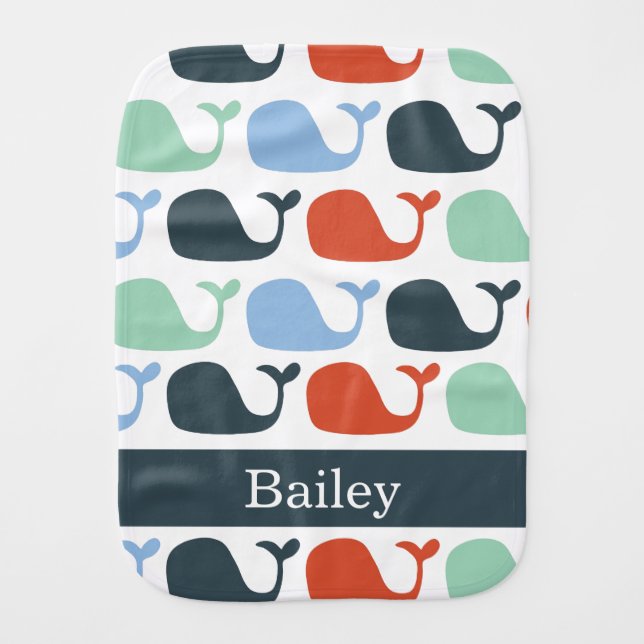 Nautical Baby Whale Burp Cloth (Front)