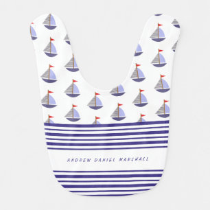 Nautical Baby's Boat Names Stripes Baby Bib