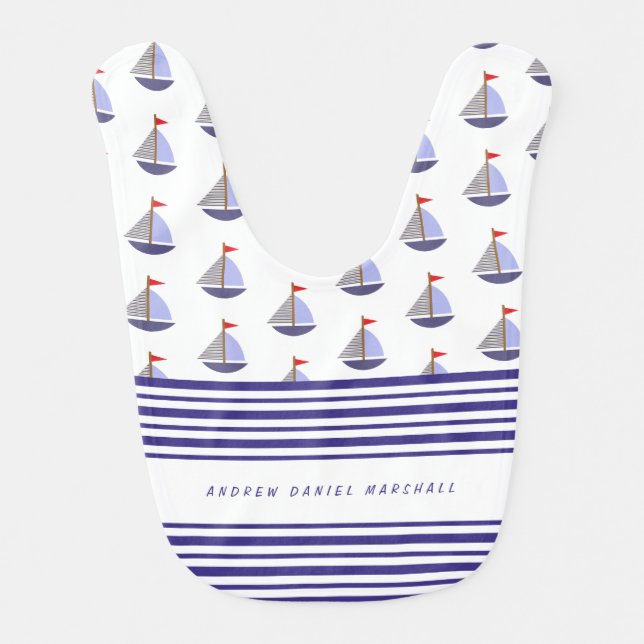 Nautical Baby's Boat Names Stripes Baby Bib (Front)