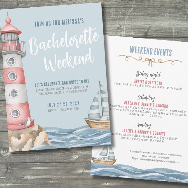 Nautical Bachelorette Party Invitation (Girls Weekend Beach Nautical Bachelorette Invitation)