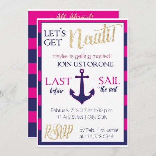 Nautical Bachelorette Party Invite_ Last Sail Invitation