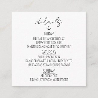 Nautical Bachelorette Weekend Enclosure Card