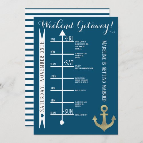 Nautical Bachelorette Weekend Getaway Foil Anchor Invitation