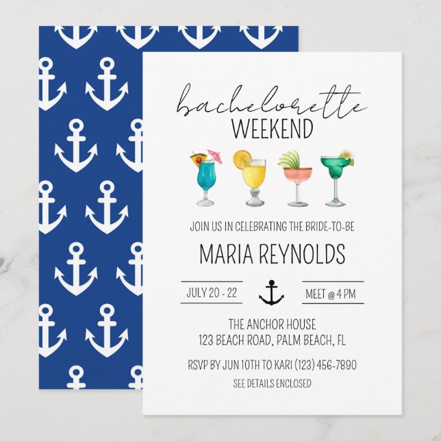 Nautical Bachelorette Weekend Invitation (Front/Back)