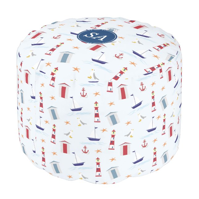 Nautical Back to School Dorm Essentials Pouf (Angled Back)