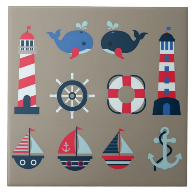 Nautical background patterns ceramic tile (Front)
