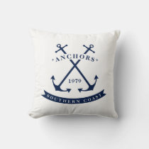 Nautical Badge Anchor Throw Pillow