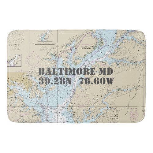 Nautical Baltimore MD Longitude Latitude Chart Bathroom Mat