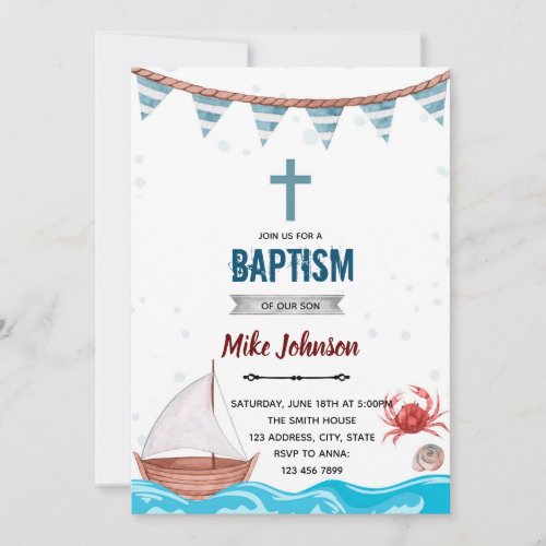 Nautical baptism theme invitation