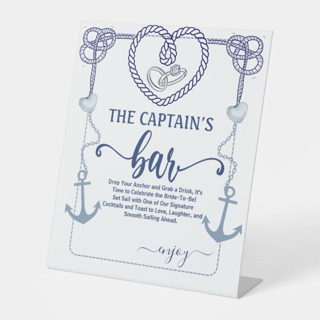Nautical Bar Bridal Shower Anchor Watercolor  Pedestal Sign (Front)