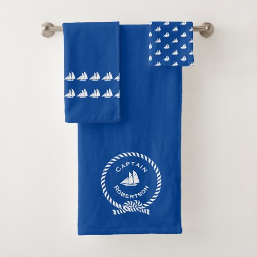 Nautical bath custom name Captain Sailboat Bath To Bath Towel Set