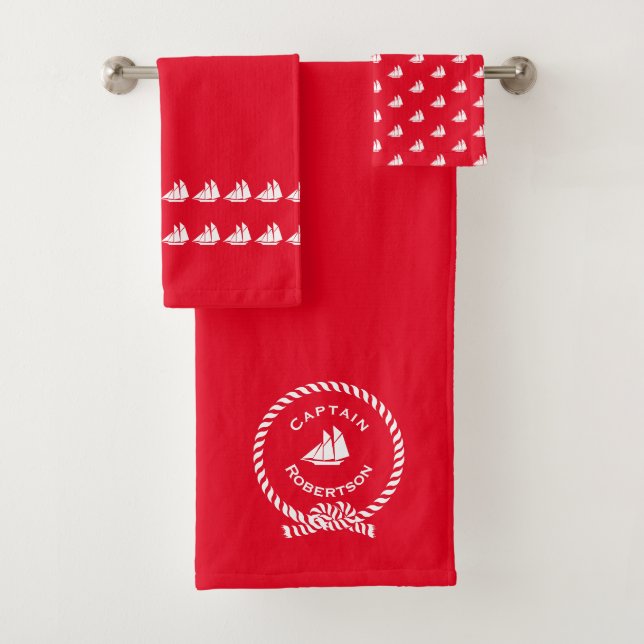 Nautical bath custom name Captain Sailboat Bath To Towel Set (Insitu)