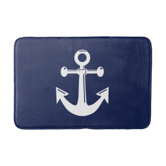 Nautical Bath Mat Navy Blue And White Anchor