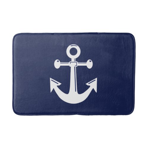 Nautical Bath Mat Navy Blue And White Anchor