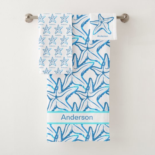 Nautical Bathroom Ocean Blue Starfish pattern Bath Towel Set | Zazzle.com